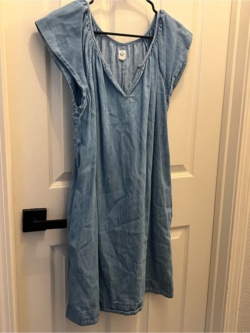 GAP Light Blue Chambray V-Neck Mini Dress
